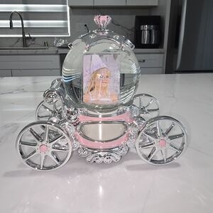 Princess Carriage Snow Globe with Silver and Pink Accents
